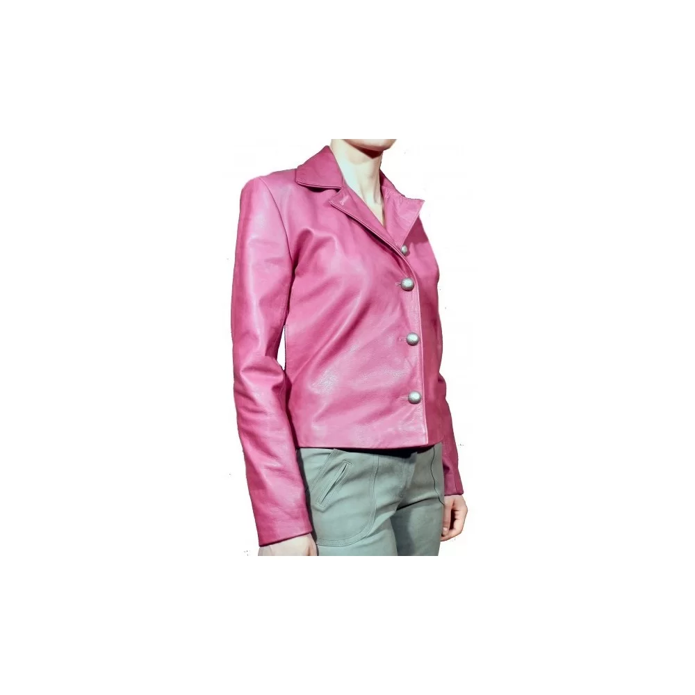 Veste cuir de vachette plongée rose modèle Lenka