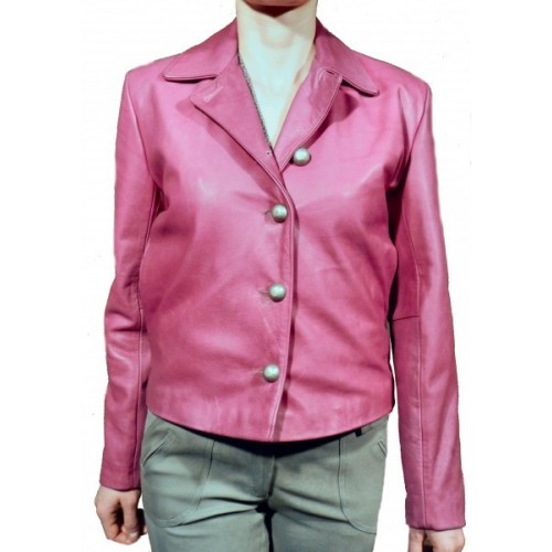 Veste cuir de vachette plongée rose modèle Lenka
