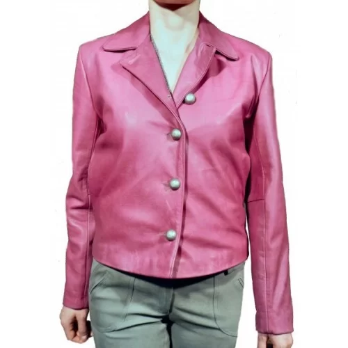 Veste cuir de vachette plongée rose modèle Lenka