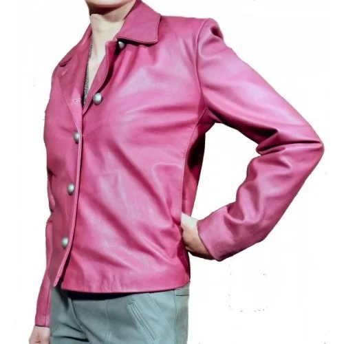 Veste cuir de vachette plongée rose modèle Lenka