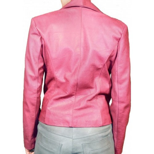Veste cuir de vachette plongée rose modèle Lenka