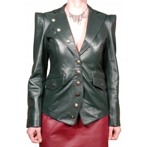 Veste cuir d'agneau plongé vert modèle Pussy