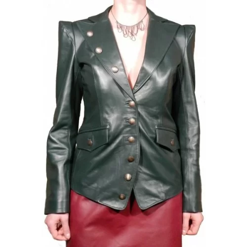 Veste cuir d'agneau plongé vert modèle Pussy
