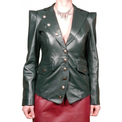 Veste cuir d'agneau plongé vert modèle Pussy
