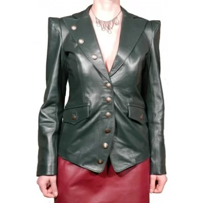 Veste cuir d'agneau plongé vert modèle Pussy
