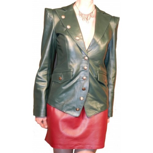 Veste cuir d'agneau plongé vert modèle Pussy