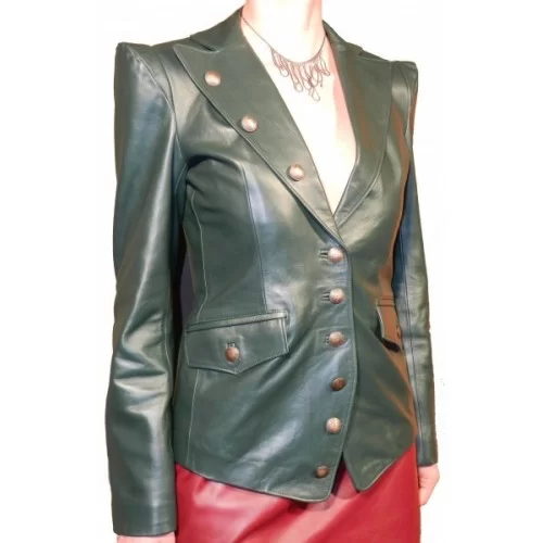 Veste cuir d'agneau plongé vert modèle Pussy