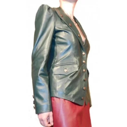 Veste cuir d'agneau plongé vert modèle Pussy