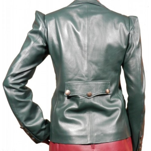 Veste cuir d'agneau plongé vert modèle Pussy