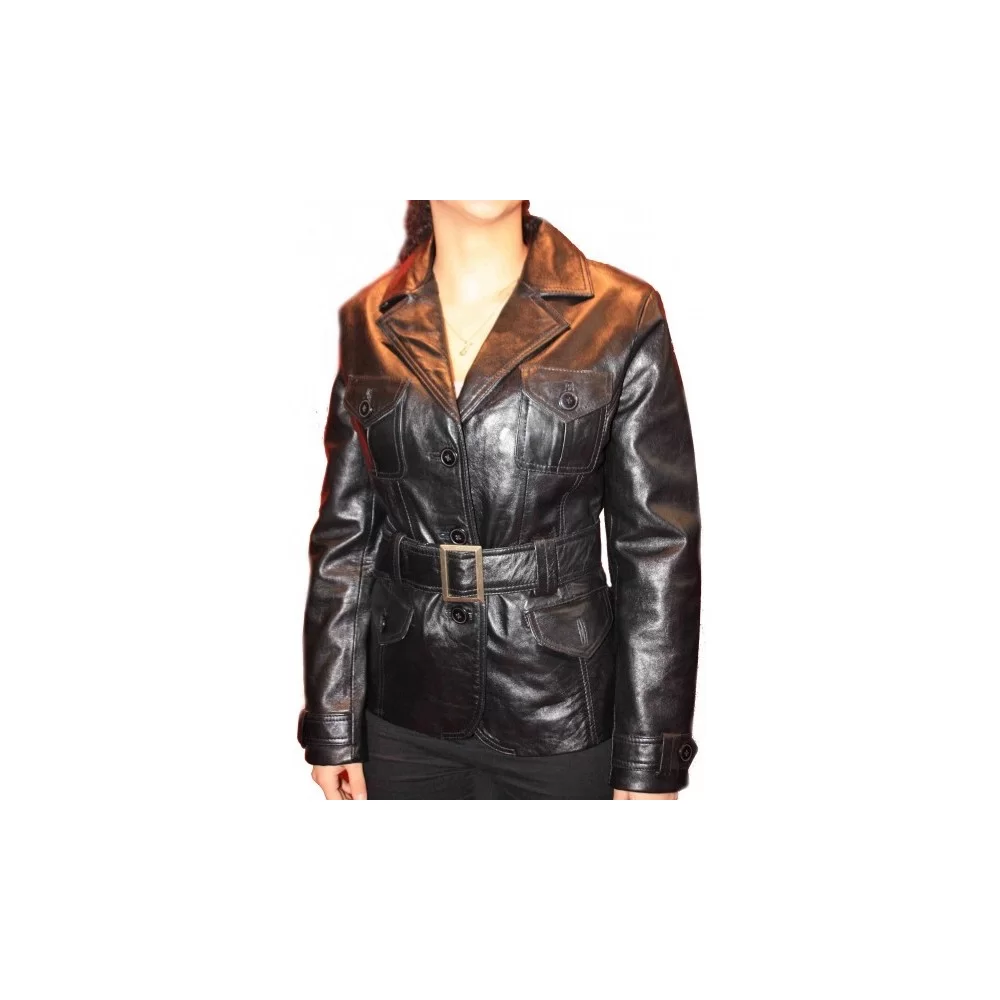 Veste cuir d'agneau noir modèle Wilma