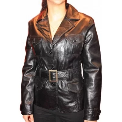 Veste cuir d'agneau noir modèle Wilma