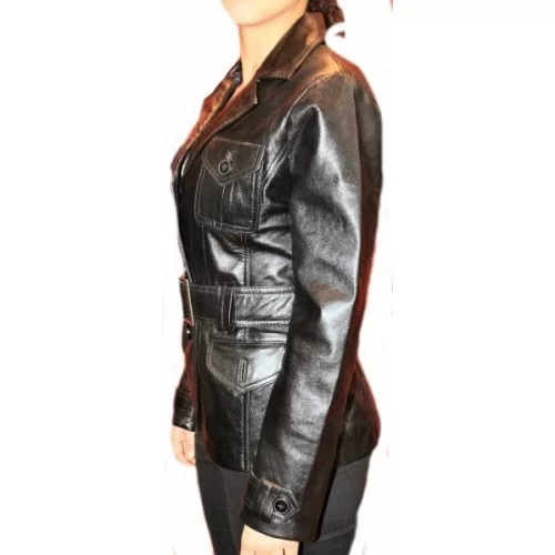 Veste cuir d'agneau noir modèle Wilma