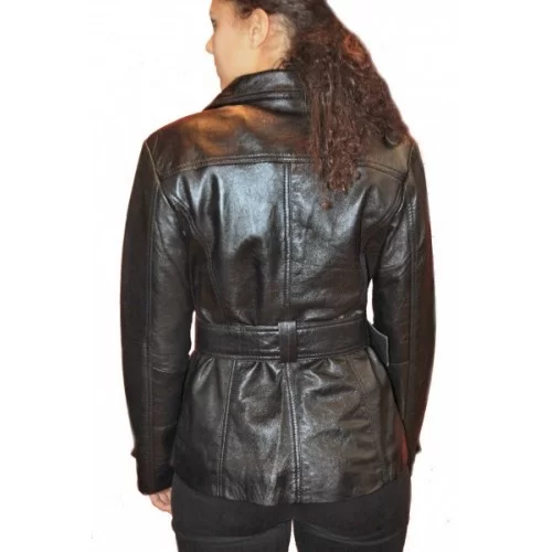 Veste cuir d'agneau noir modèle Wilma