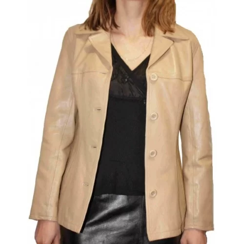 veste femme cuir agneau beige modèle Abigael fabrication française sur mesure haut de gamme à