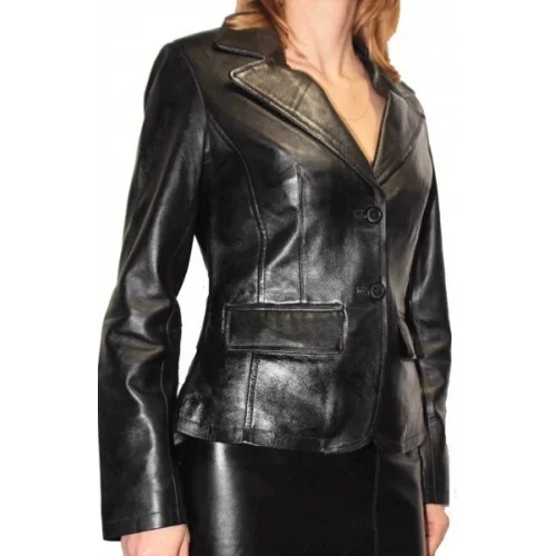 Veste cuir agneau noir modèle Adele