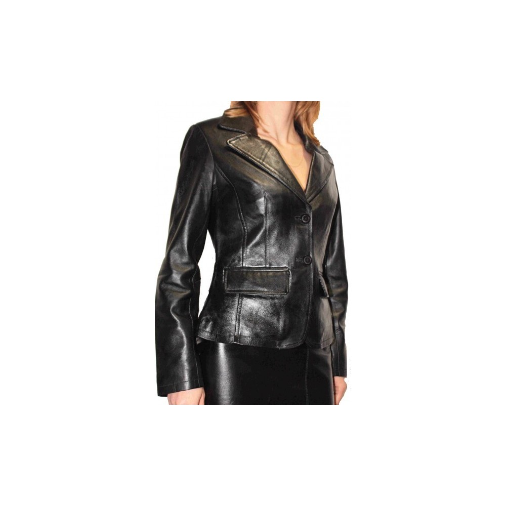 Veste cuir agneau noir modèle Adele