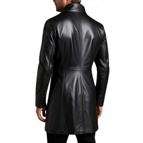 Redingote homme en cuir agneau noir fermeture boutons modèle Danliore