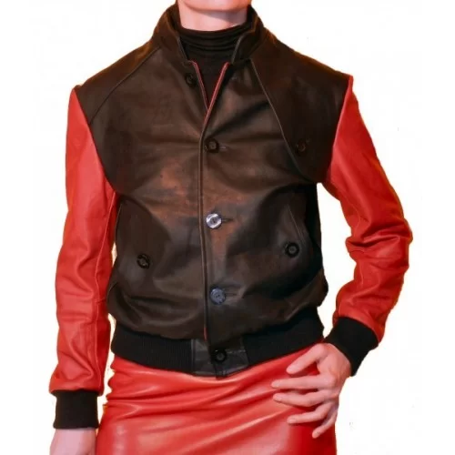 Blouson cuir femme teedy modèle Richie bicolore rouge et noir
