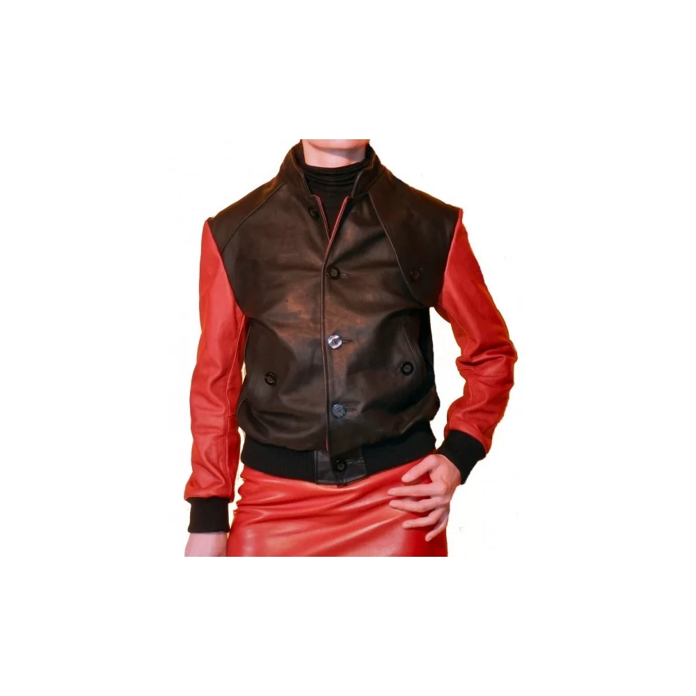 Blouson cuir femme teedy modèle Richie bicolore rouge et noir