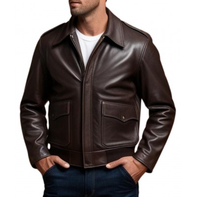 Blouson aviateur type fly américain coupe ajustée homme cuir marron modèle Flyppe