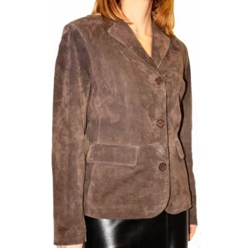 Veste en agneau velours façon daim marron modèle Romina