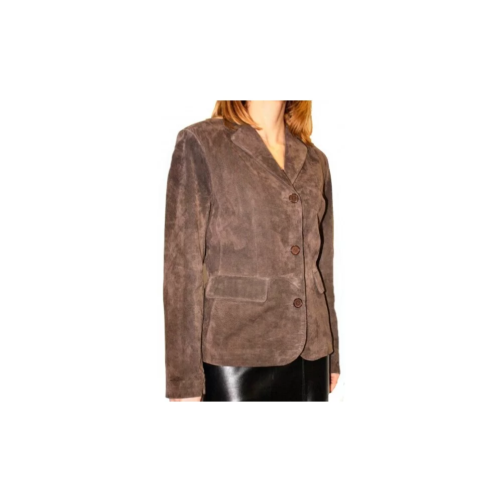Veste en agneau velours façon daim marron modèle Romina