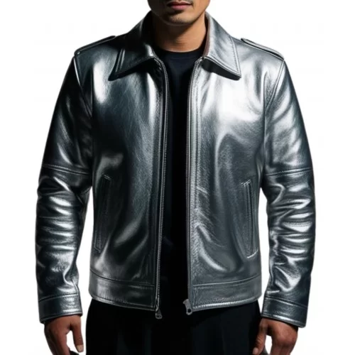 Blouson homme cuir classique agneau métal gris modèle Razia
