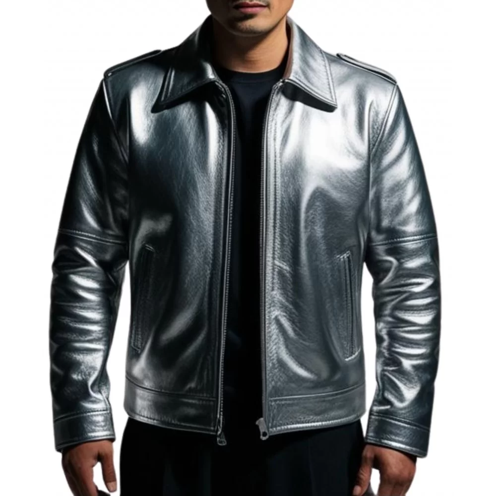 Blouson homme cuir classique agneau métal gris modèle Razia