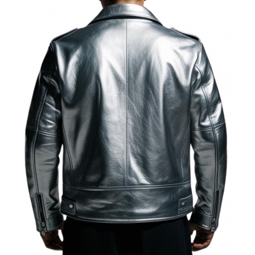 Blouson homme cuir classique agneau métal gris modèle Razia