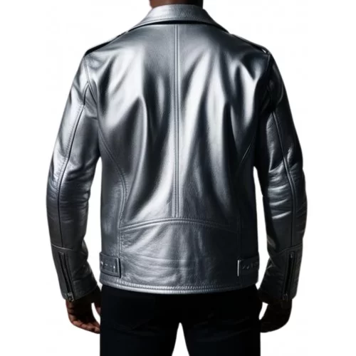 Blouson style perfecto en cuir gris métalisé homme modèle Forest