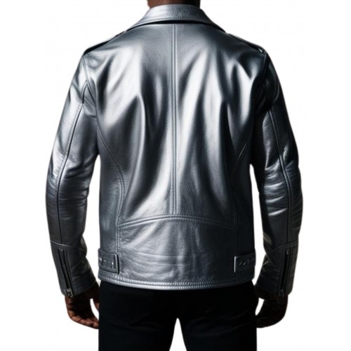 Blouson style perfecto en cuir gris métalisé homme modèle Forest