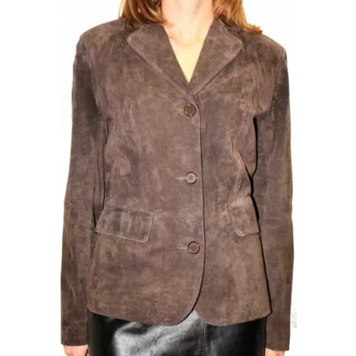 Veste en agneau velours façon daim marron modèle Romina
