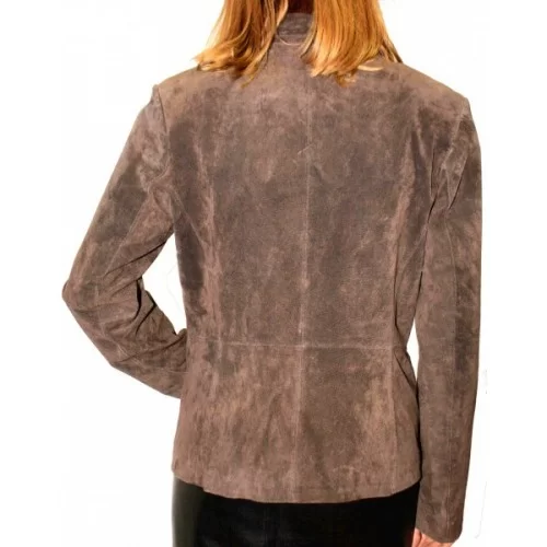 Veste en agneau velours façon daim marron modèle Romina