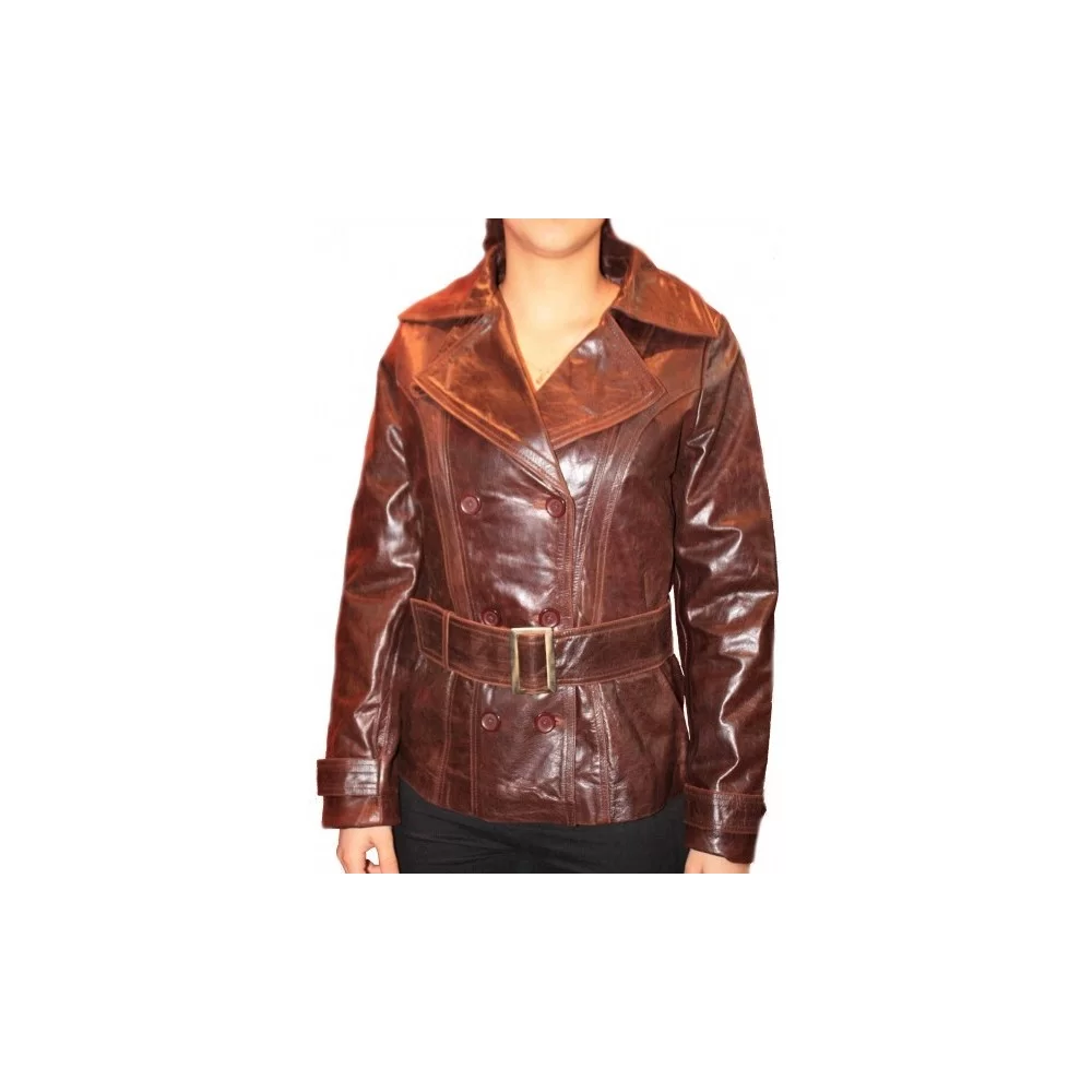 Veste cuir de vachette vintage marron modèle Nata