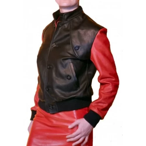 Blouson cuir femme teedy modèle Richie bicolore rouge et noir