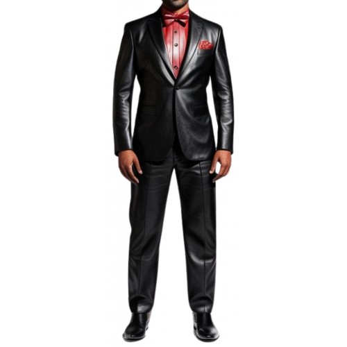 Veste de smocking en cuir d'agneau plongé noir modèle Prixite