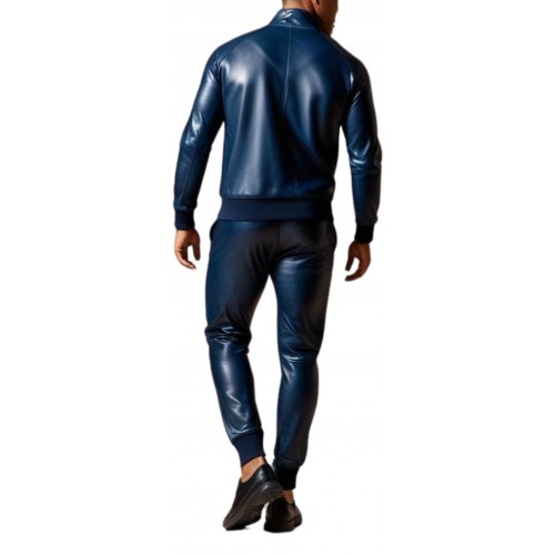 Pantalon type jogging homme cuir agneau bleu modèle Cromato