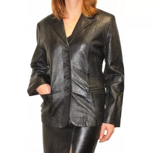 Veste en cuir d'agneau noir modèle Lucyl