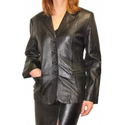 Veste en cuir d'agneau noir modèle Lucyl