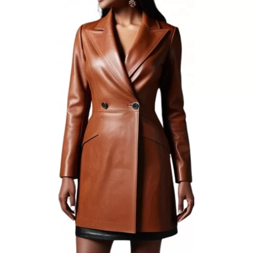 Veste cuir redingote femme agneau plongé marron modèle Karlota