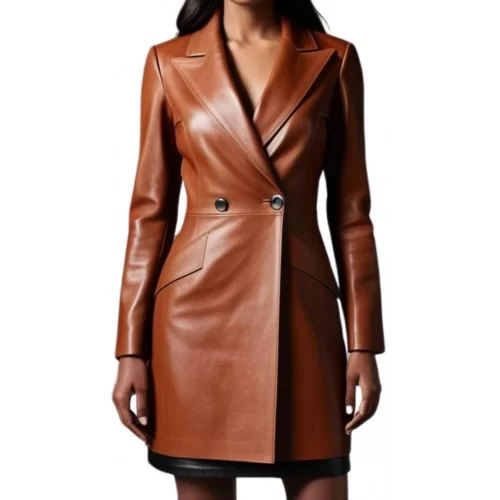 Veste cuir redingote femme agneau plongé marron modèle Karlota
