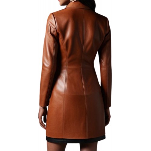 Veste cuir redingote femme agneau plongé marron modèle Karlota