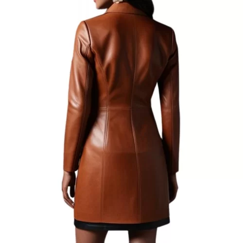 Veste cuir redingote femme agneau plongé marron modèle Karlota