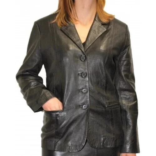 Veste en cuir d'agneau noir modèle Lucyl