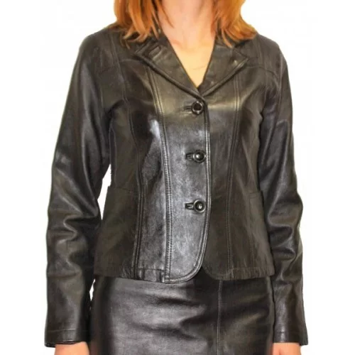 Veste cuir agneau noir modèle Lise