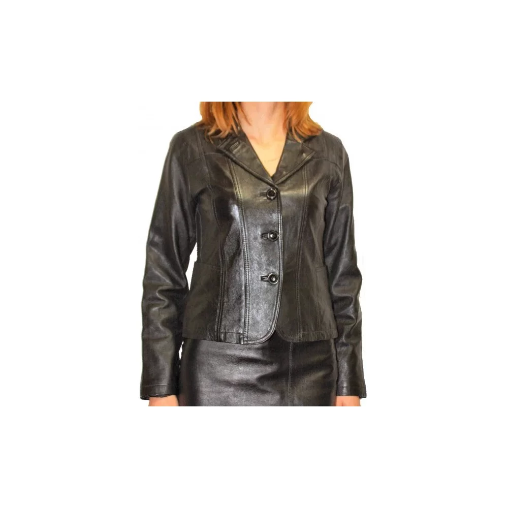 Veste cuir agneau noir modèle Lise