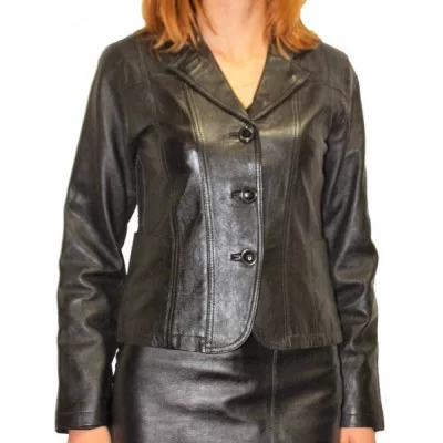 Veste cuir agneau noir modèle Lise