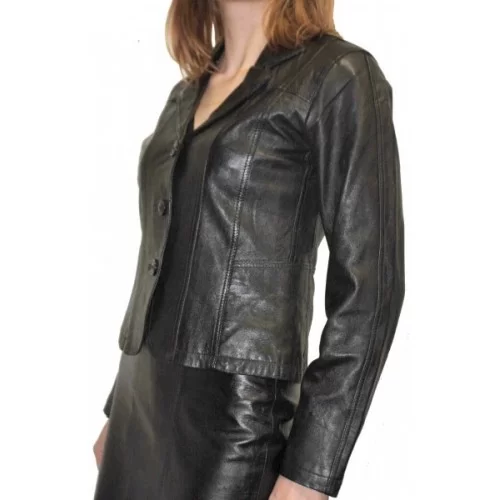 Veste cuir agneau noir modèle Lise