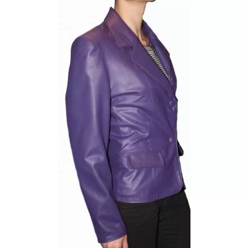 Veste en cuir d'agneau violet modèle Lina
