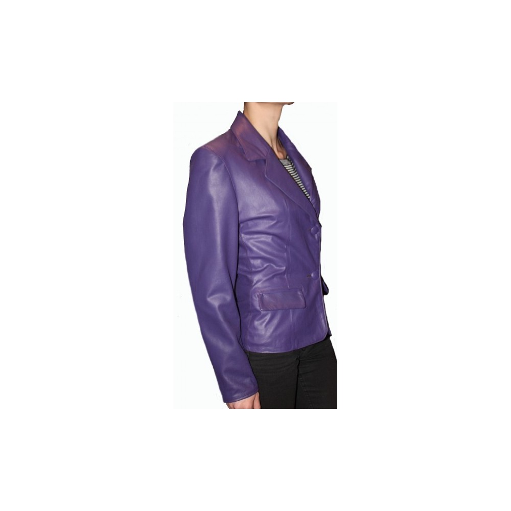Veste en cuir d'agneau violet modèle Lina